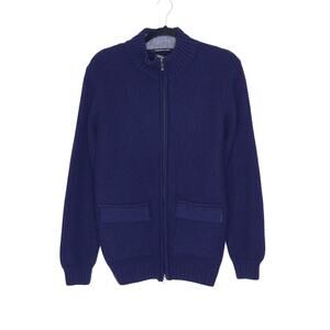 HAMMER MADE Wool Blend Zip Up Moss Stitch Sweater Navy Blue Mockneck Men's M